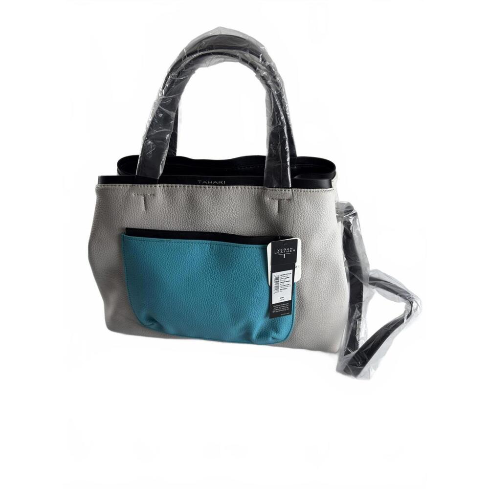 Tahari Two-Tone Vegan Leather Handbag with Front Pocket
